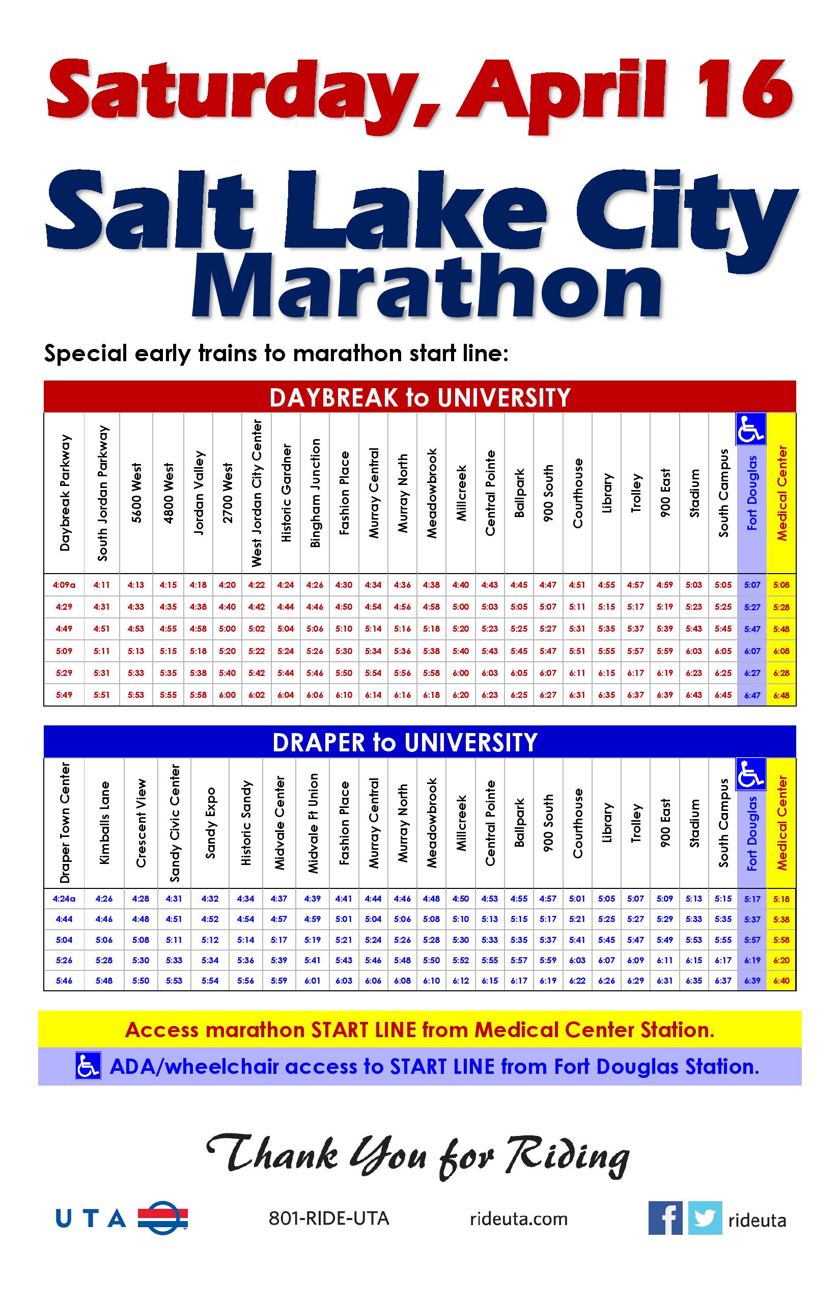 UTA Offers Early TRAX Service to the 2016 Salt Lake City Marathon