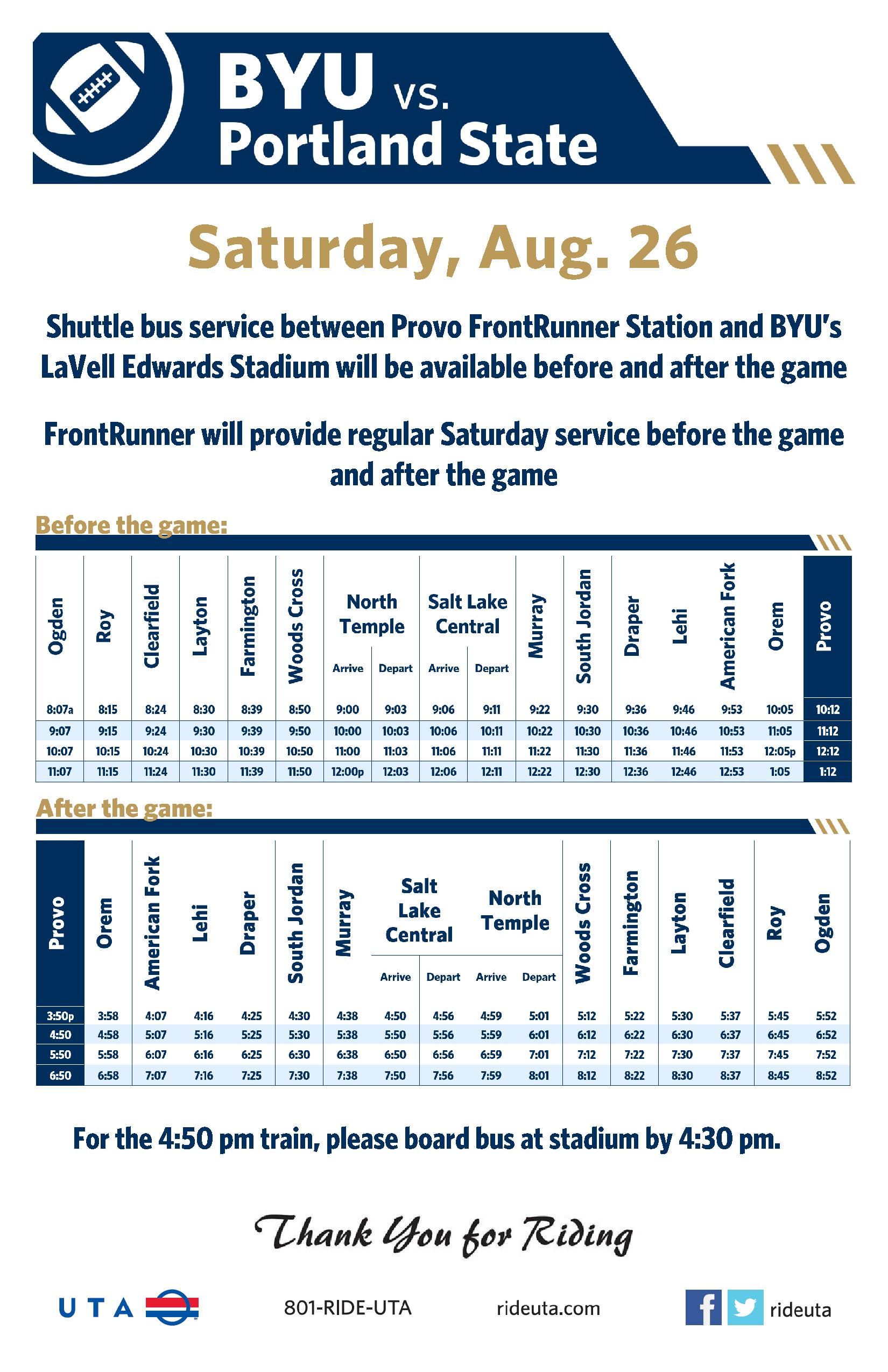 Ride UTA to BYU Football
