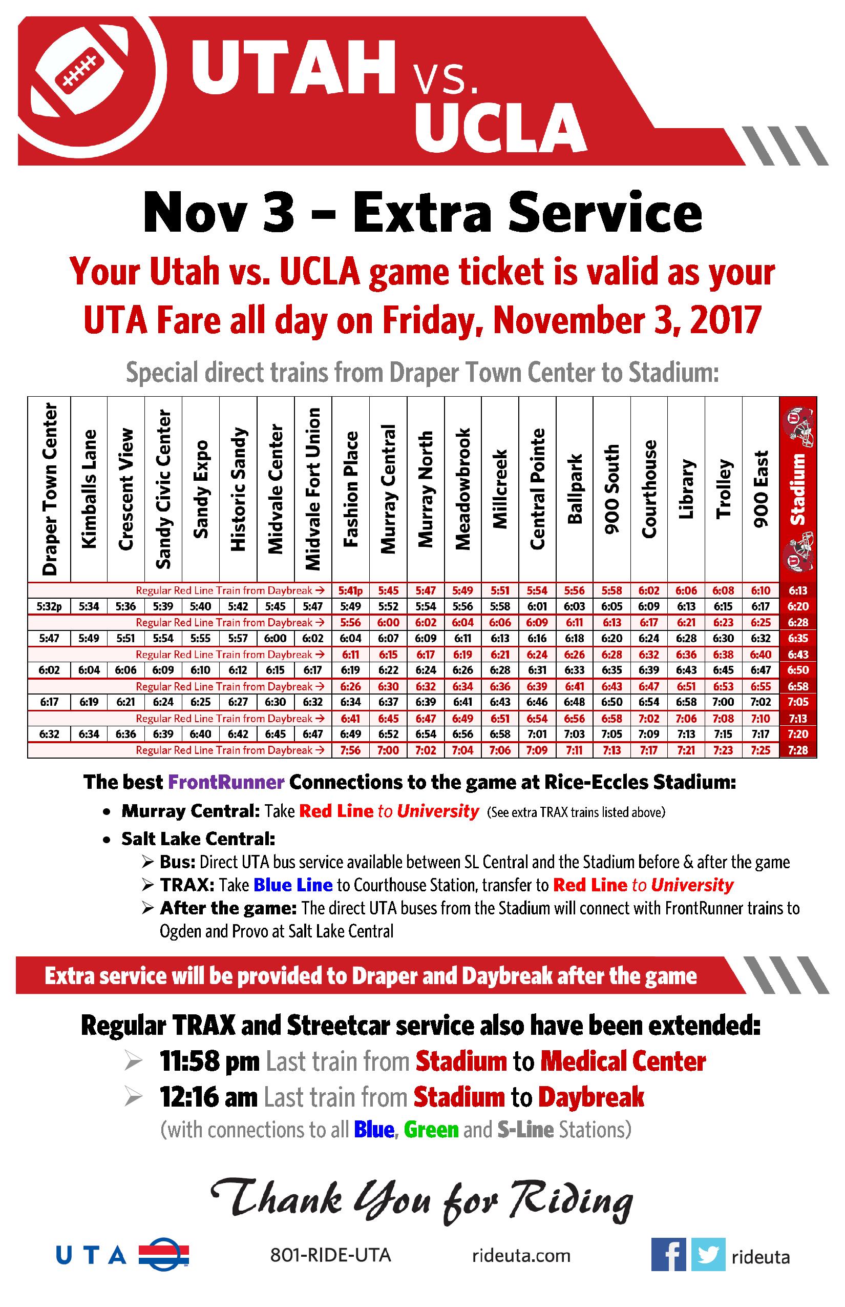 extra rail service after utah game