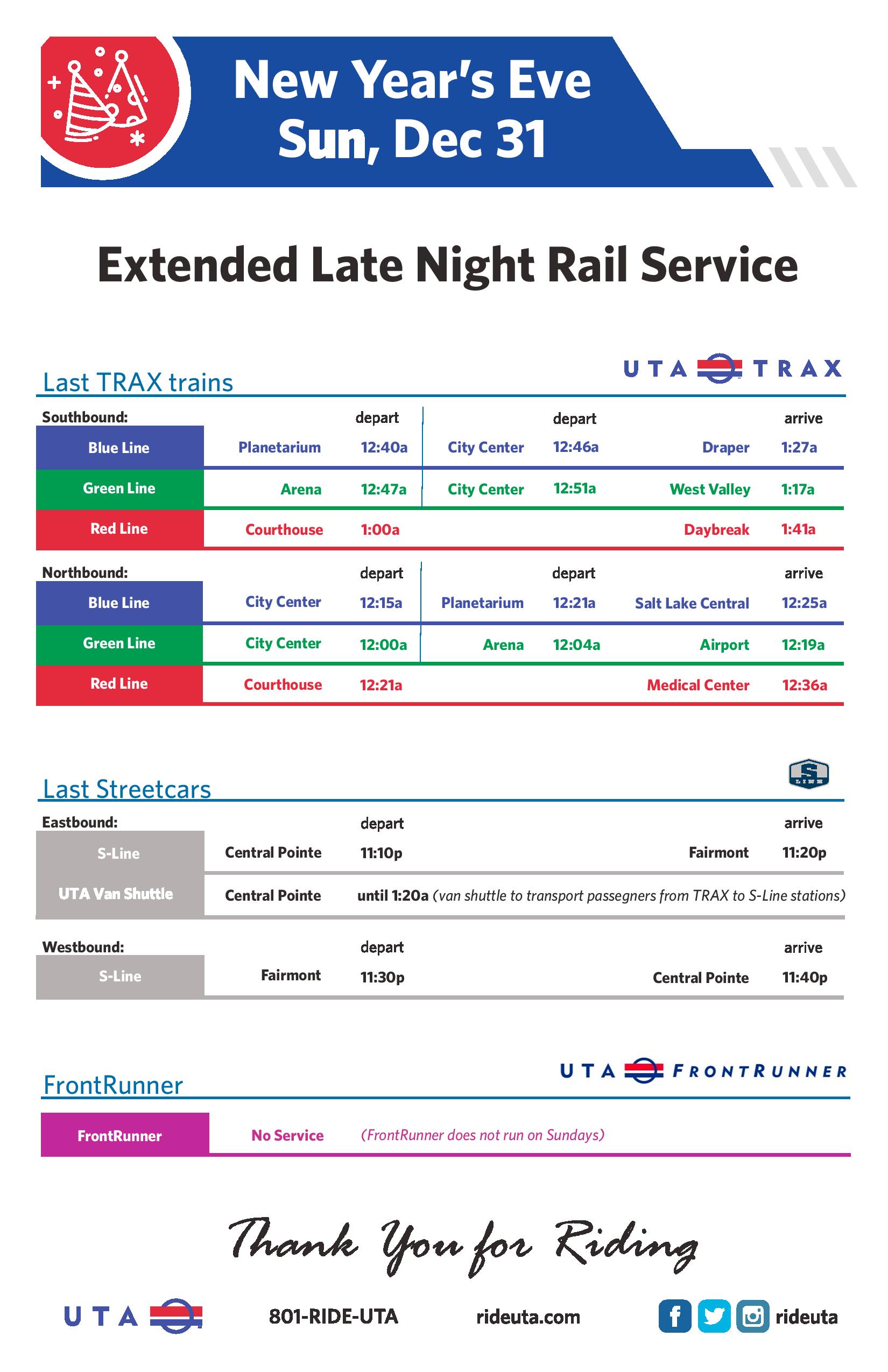 UTA Holiday Service Schedule