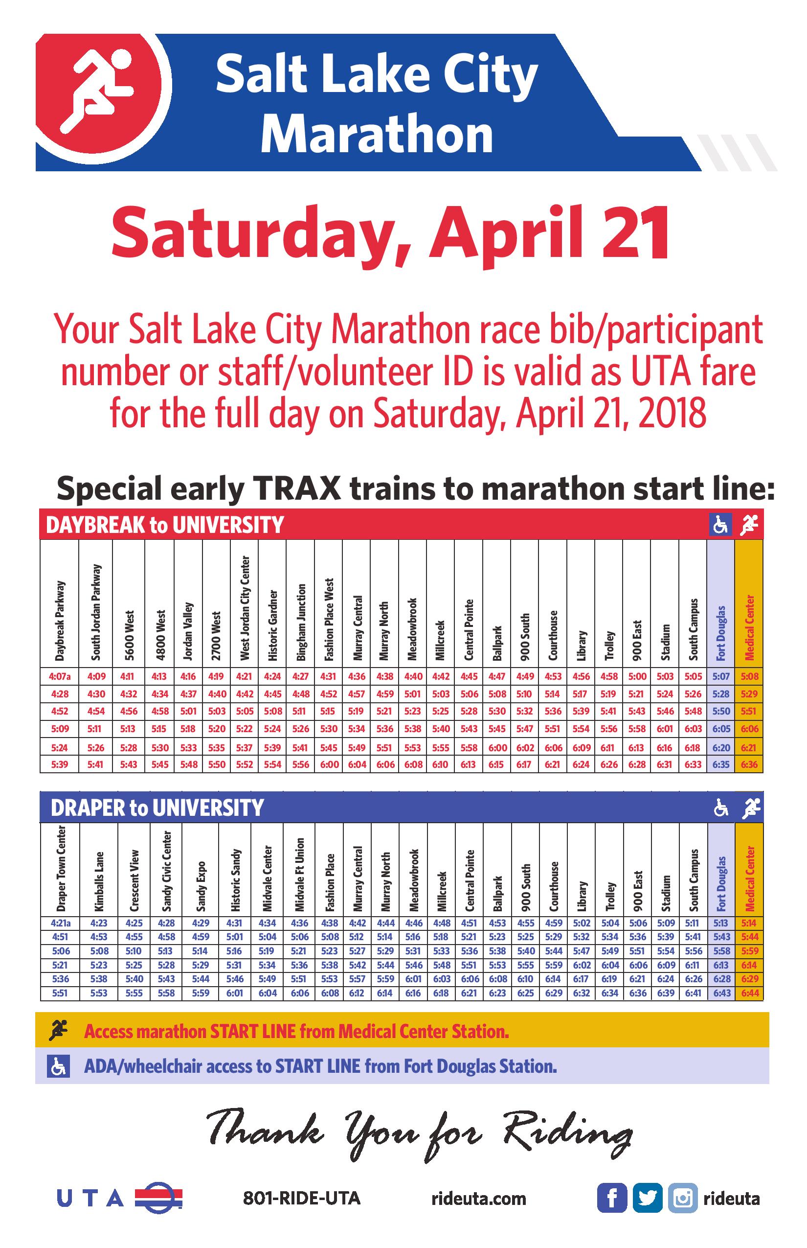 UTA Offers Early Service to SLC Marathon