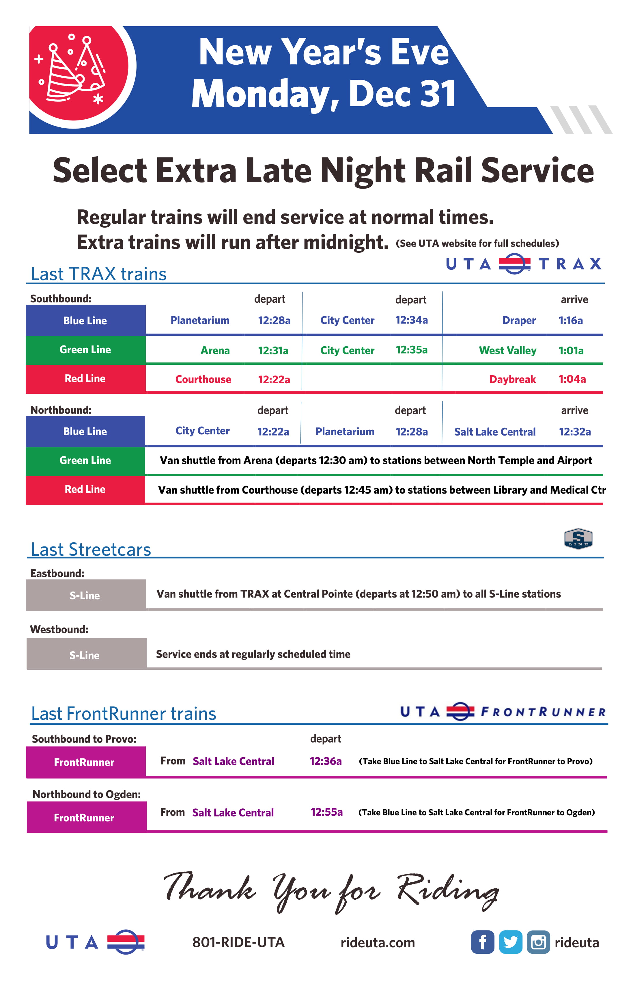 UTA Holiday Service Schedule