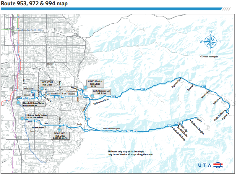 UTA Ski Bus Cottonwood Canyons 2020 Map